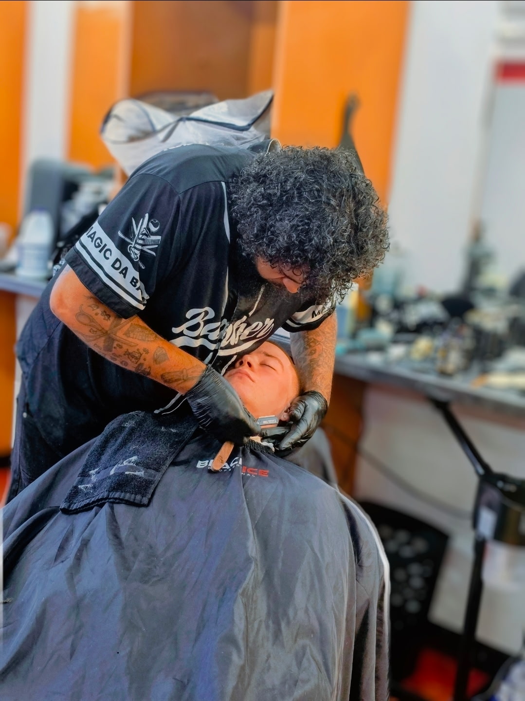 Fresh beard line-up in progress at Big Tyme Barbers